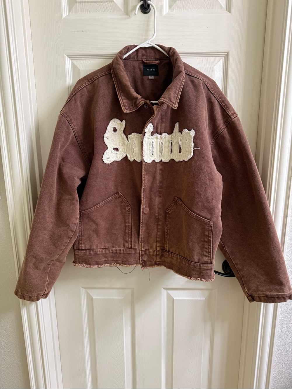 PacSun Brown Jean Jacket with Cream Patch Logo